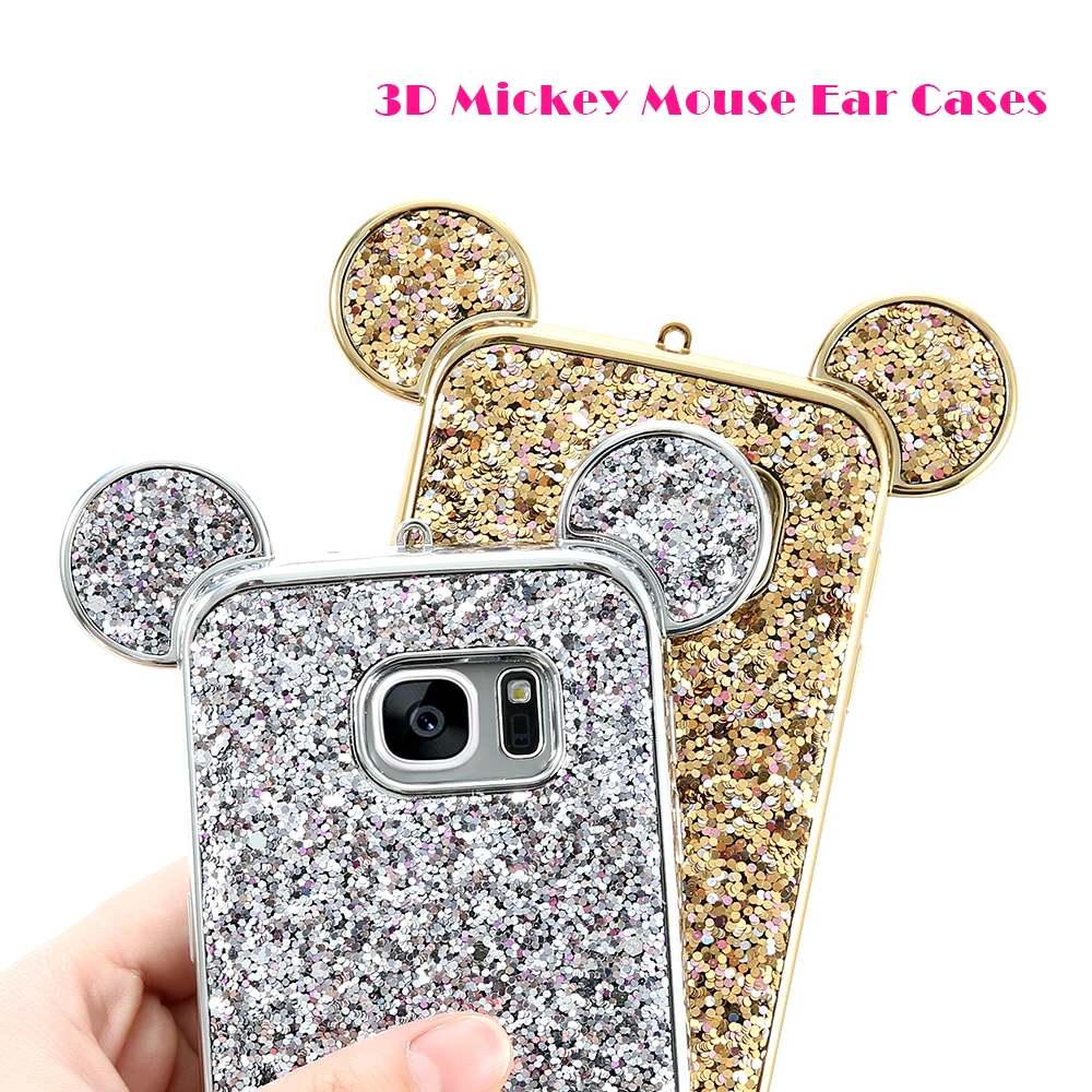 KISSCASE mickey ears Cases for Samsung Galaxy S8 Plus S7 Edge S6 with sequins TPU Covers |