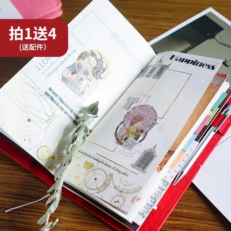 

Yiwi Pink Cherry Felt Traveler Notebook Creative Simple Portable Planner With Grid Line Blank Inner Page
