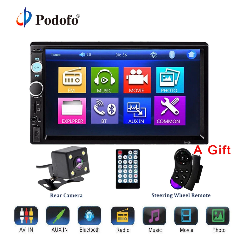 Podofo 2 Din стерео аудио Радио MP3 мультимедийный плеер Bluetooth 7 &quotHD Сенсорный экран USB FM