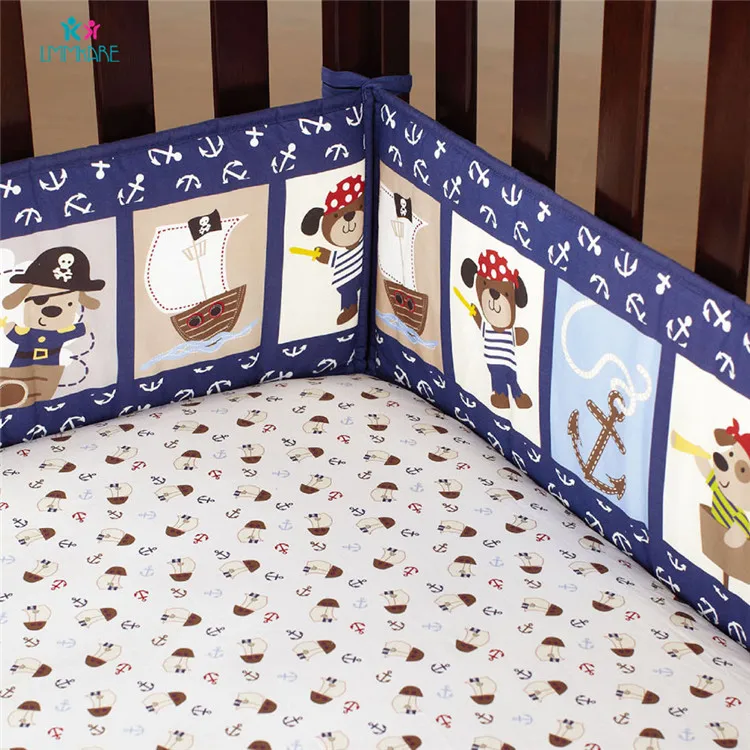 1pcs Fitted Sheet Синяя детская кровать бамперы хлопок мультфильм Пираты Карибы шаблон ребенок младенец простыня одеяло кровать юбка мягкие постельные принадлежности наборы - Цвет: 1pcs Fitted Sheet