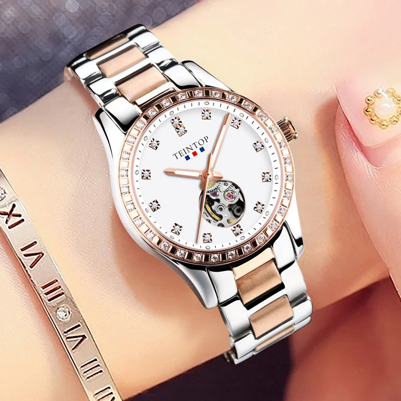 Часы топ женские механические водонепроницаемые из нержавеющей стали с