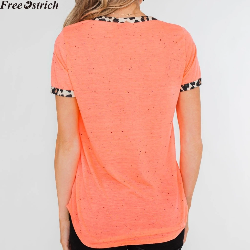Женская футболка с коротким рукавом и леопардовым принтом летняя карманами
