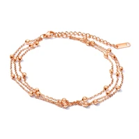 fashion charm multilayer stainless steel beads anklets for women rose gold color trendy ladies foot jewelry girl gift