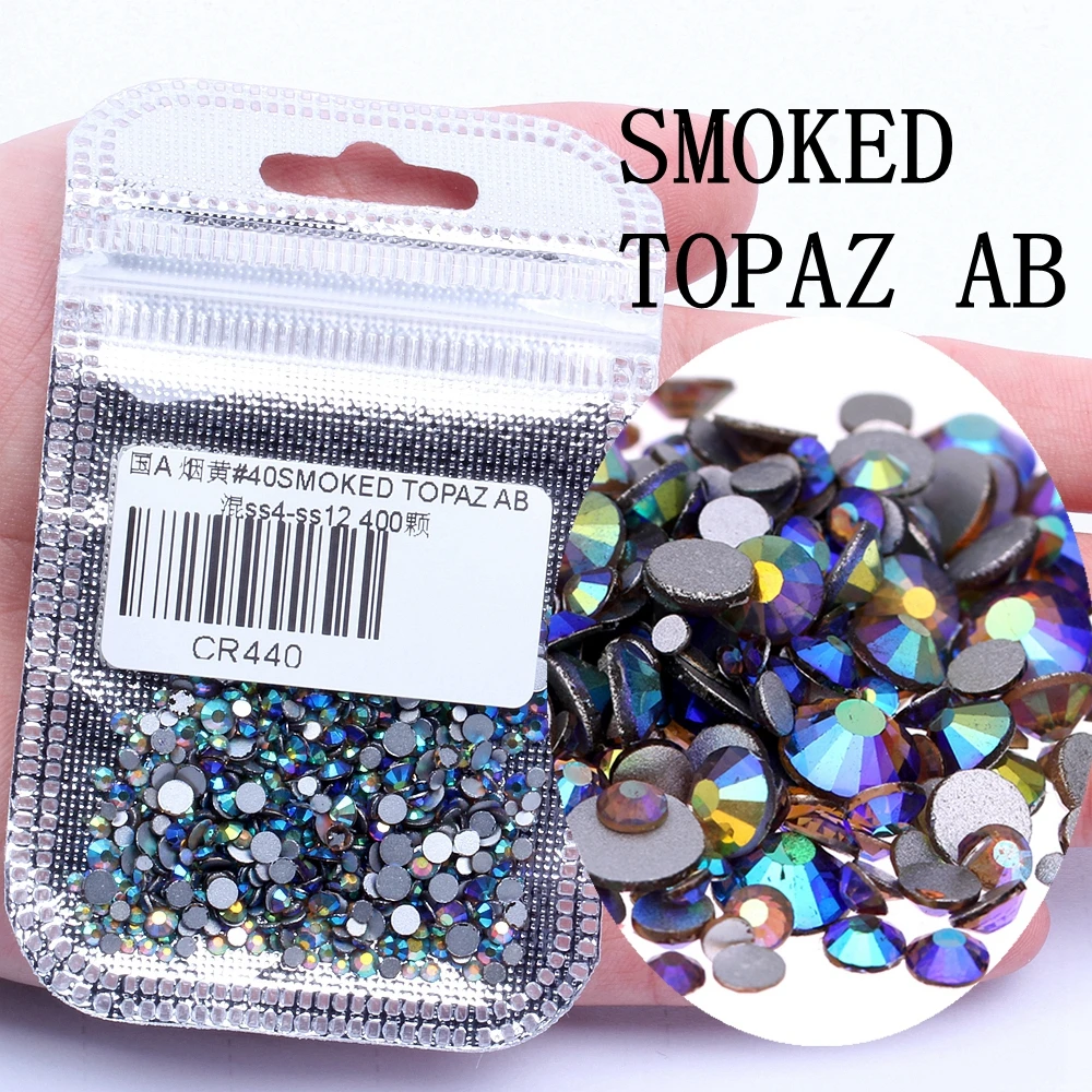 40 SMOKED TOPAZ AB Стразы для нейл-арта, 60 цветов, 400 шт, микс из SS4-SS12, стеклянные стразы с плоской задней стороной, Стразы для ногтей, 3D украшения - Цвет: 40 SMOKED TOPAZ AB