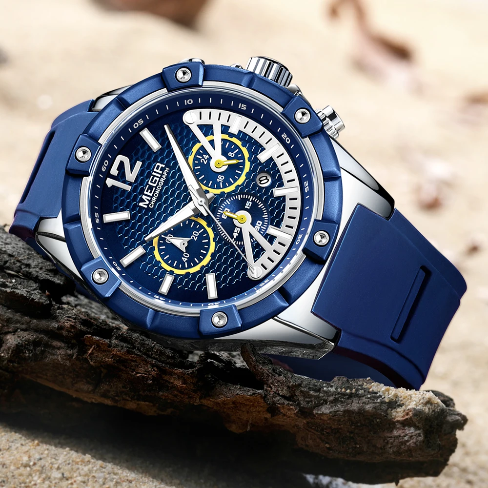 Бренд MEGIR Роскошные военные часы мужские золотые черные силиконовые кварцевые
