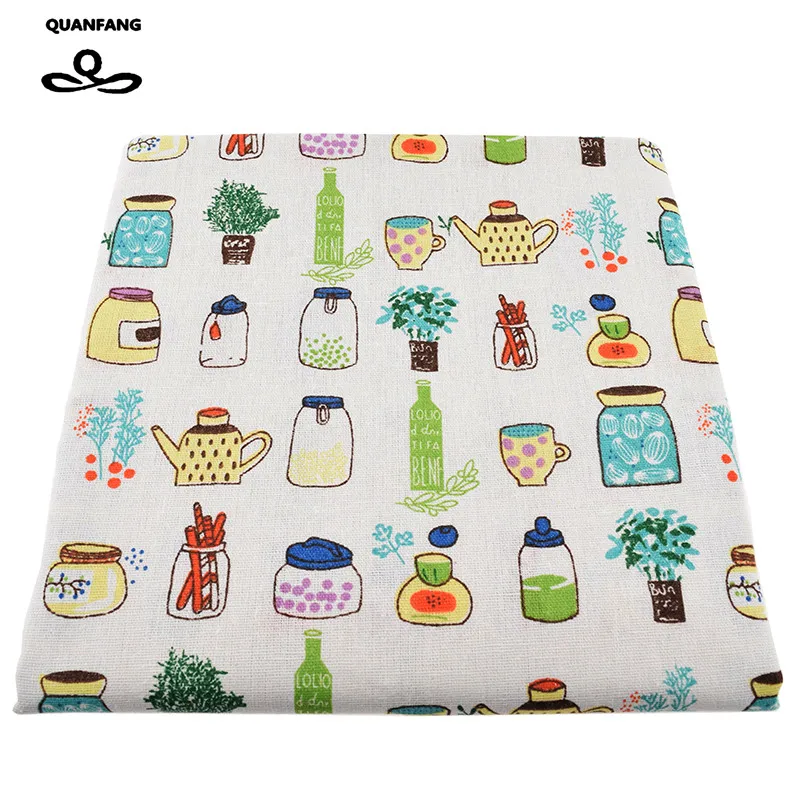 Напечатанная хлопчатобумажная льняная ткань для квилтинга, шитья своими руками, дивана, занавески, сумки, подушки, мебельный материал, серия бутылок, 50 см x 145 см