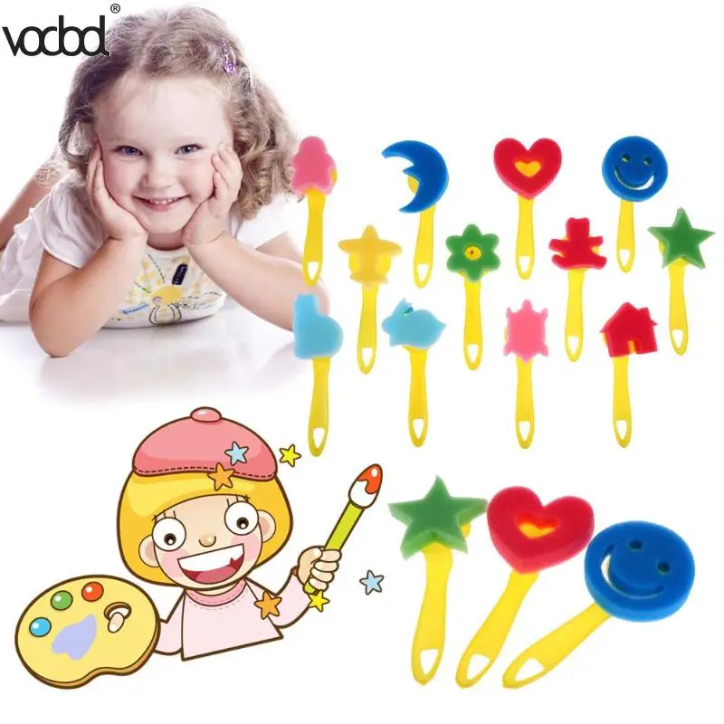 

12pcs/set Kids Paint Brush Mixed Pattern Colored Child Sponge Art Graffiti Drawing Toy Tool Plastic Handle Brushes paint brushes