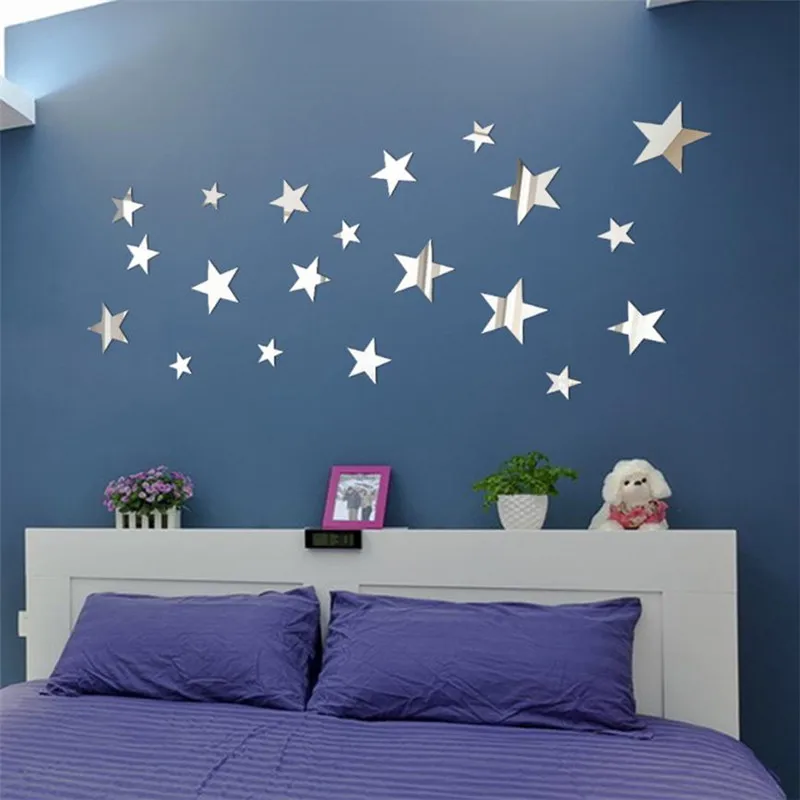 20 шт DIY Star Art зеркальная Настенная Наклейка акриловая Настенная Наклейка s для гостиной спальни наклейка s muraux Adesivos de parede july31