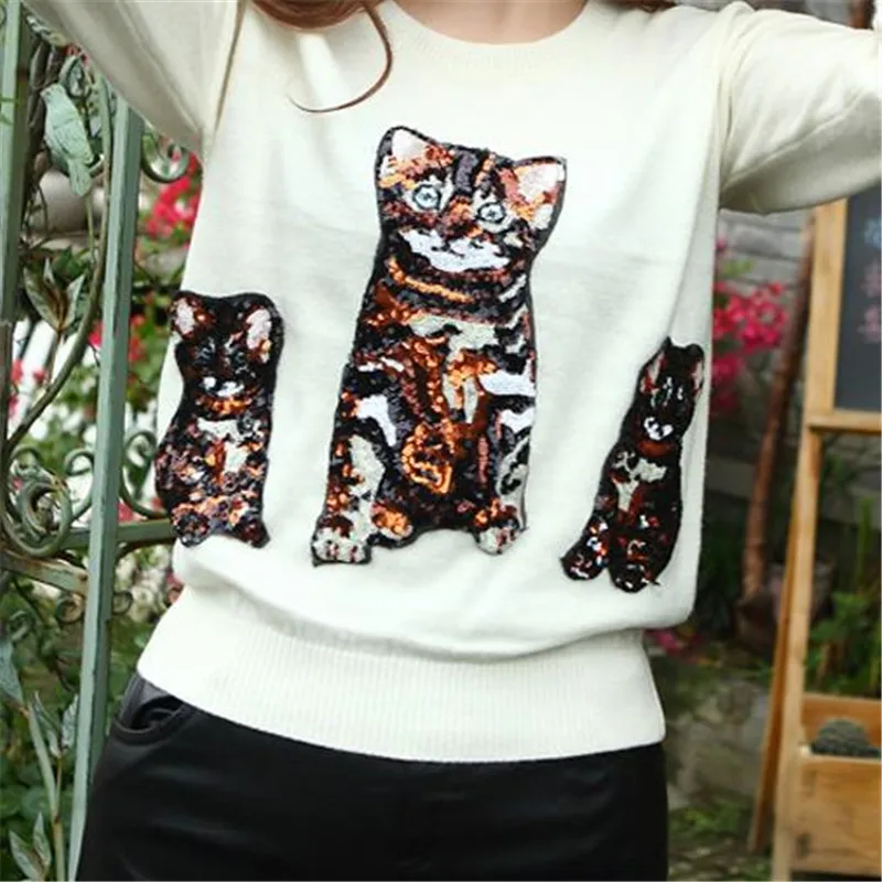 Футболка Для женщин топ животных патч блестки 27 см Cat иметь дело с ним железа на