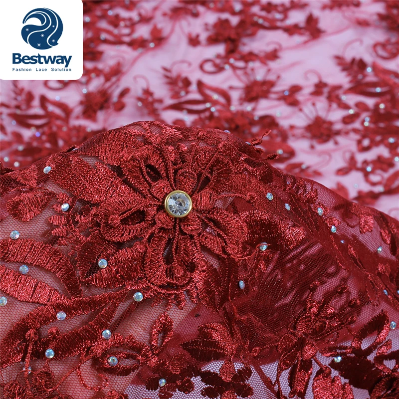 Кружевная ткань Bestway с 3D аппликацией кружевная вышивка стразами сетчатая 2019