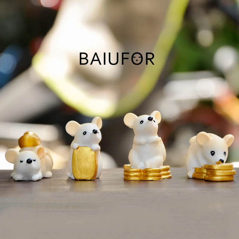 BAIUFOR миниатюрный животный счастливый крыс и золотой Сказочный Сад Микро пейзаж из мха DIY Террариум фигурки мышь ищет сокровище