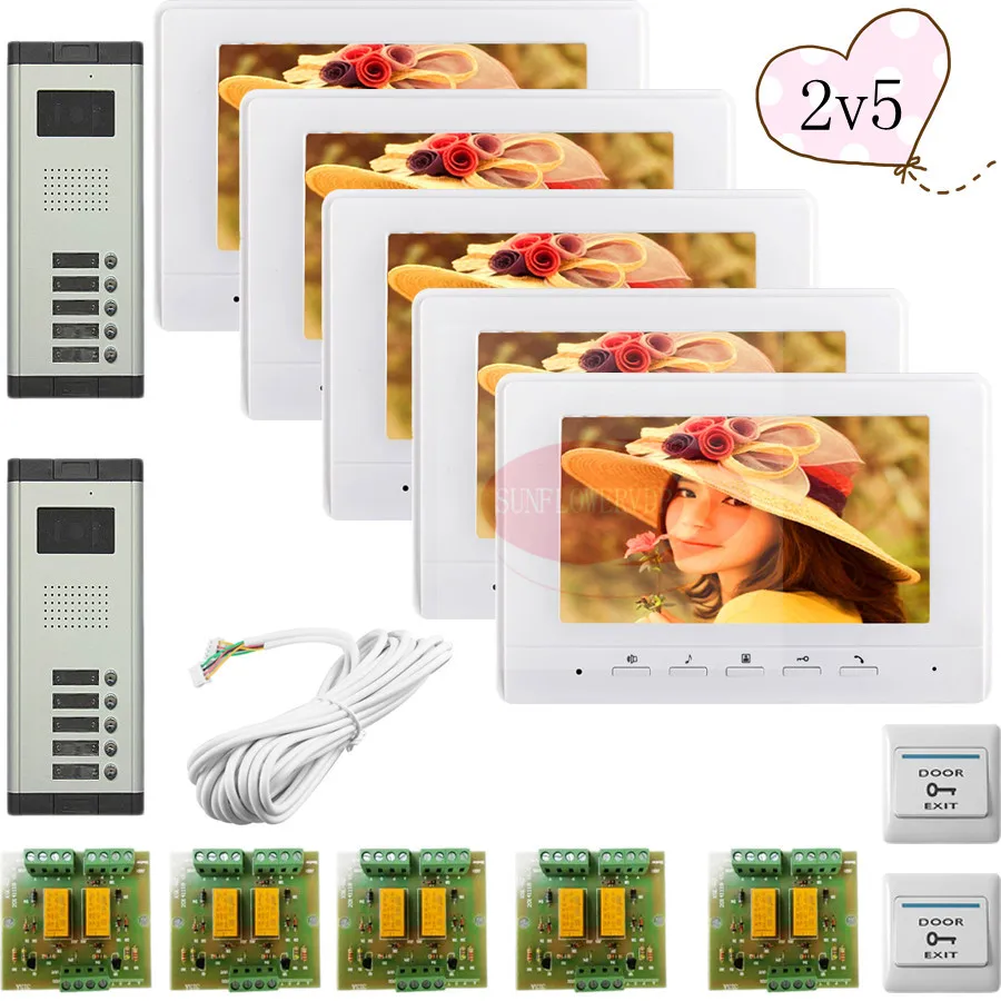 Инфракрасная CCD камера на 2 двери с 5 кнопками цветная 7 дюймов HD 700 линий