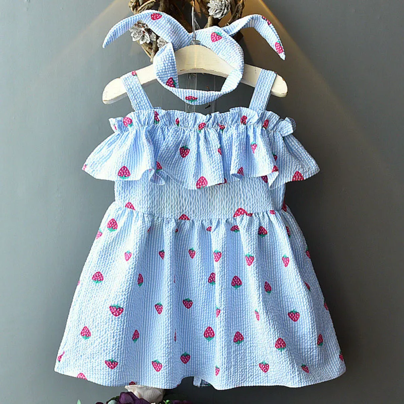 Toddler Girl Summer Dresses Striped Princess Girls Children Clothing Kids For With Headband 2019 | Детская одежда и обувь