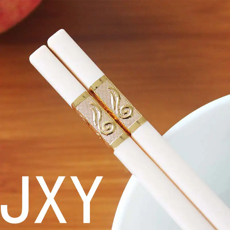 JXY 5 пар японской еды Chop Stick Белое золото многоразовые палочки для еды сплав квадратный корейский Chop stick китайские палочки для еды свадебный подарок - Цвет: JXY