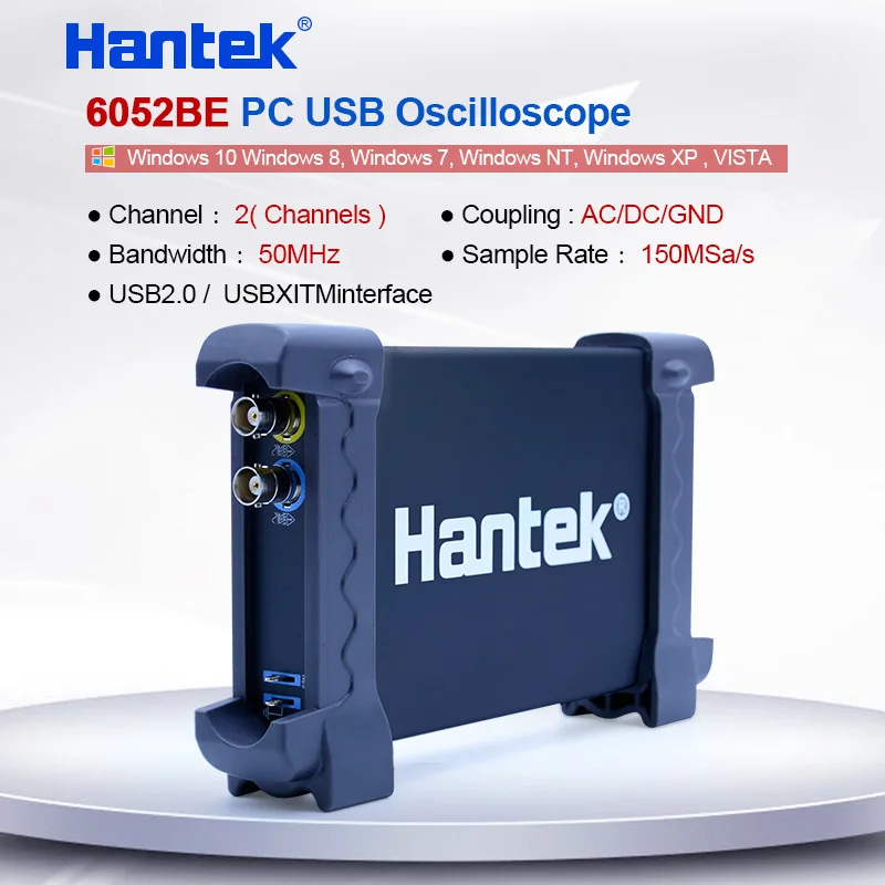 

Hantek 6052BE PC USB Digital Oscilloscope 2 Channels 50MHz Bandwidth 150MSa/s Sample rate With Probe Oscilloscope