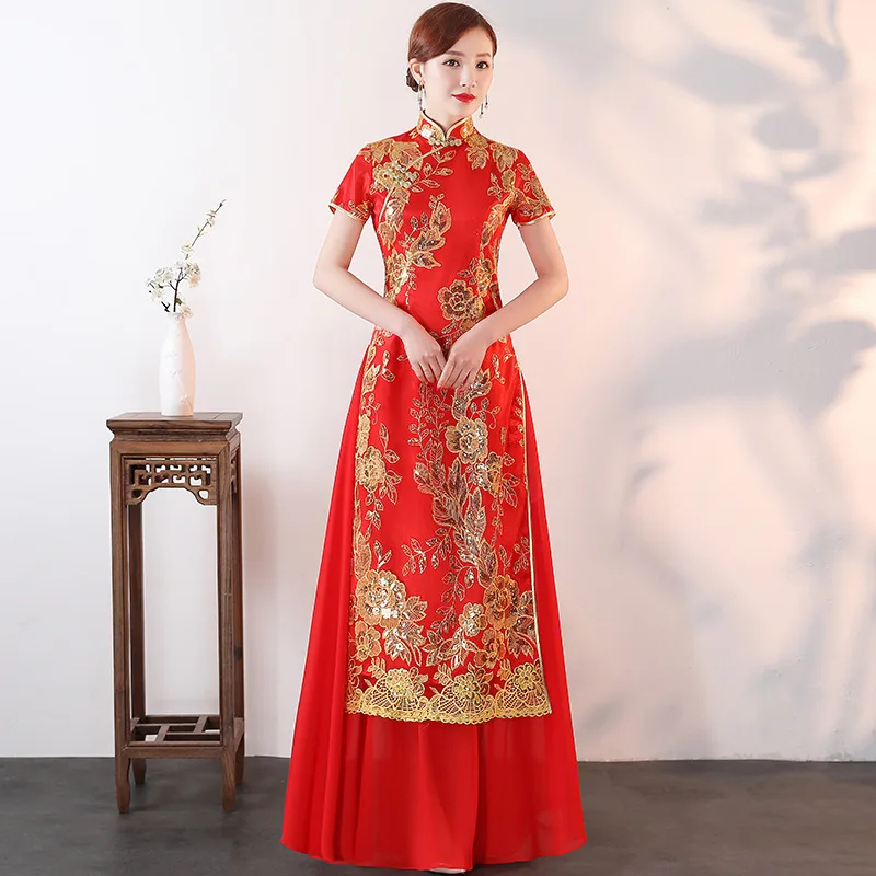 AO Dai длинное платье Чонсам в винтажном китайском стиле вечернее платье восточные женские элегантные вечерние платья Qipao Vestido размера плюс S-5XL