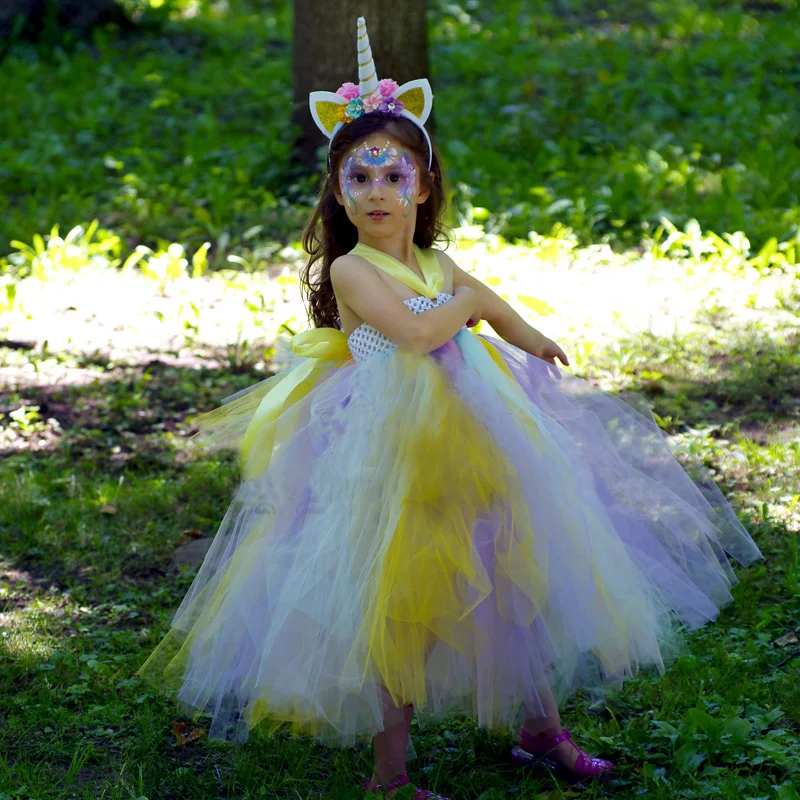 Fancy Girls Tulle Unicorn Tutu Dress Pastel Rainbow Princess Baby Birthday Party Children Halloween Clothing | Детская одежда и