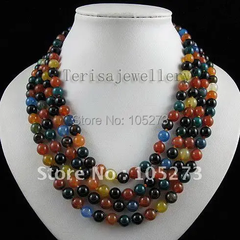 

Amazing! Agates necklace 4Rows AA 8-9MM Multicolor round shaper fashion Woman's jewellery necklace wholesale Free shipping A2538