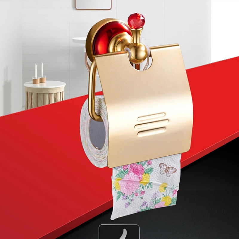 Toilet Paper Storage Holder Aluminum Alloy Tissue Roll Rack Box With Red Crystal Shelf Bathroom Accessorry | Дом и сад