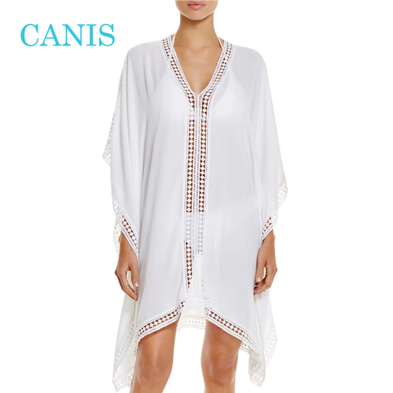 Летняя накидка на бикини белый купальник кружевной шифоновый ажурный саронг