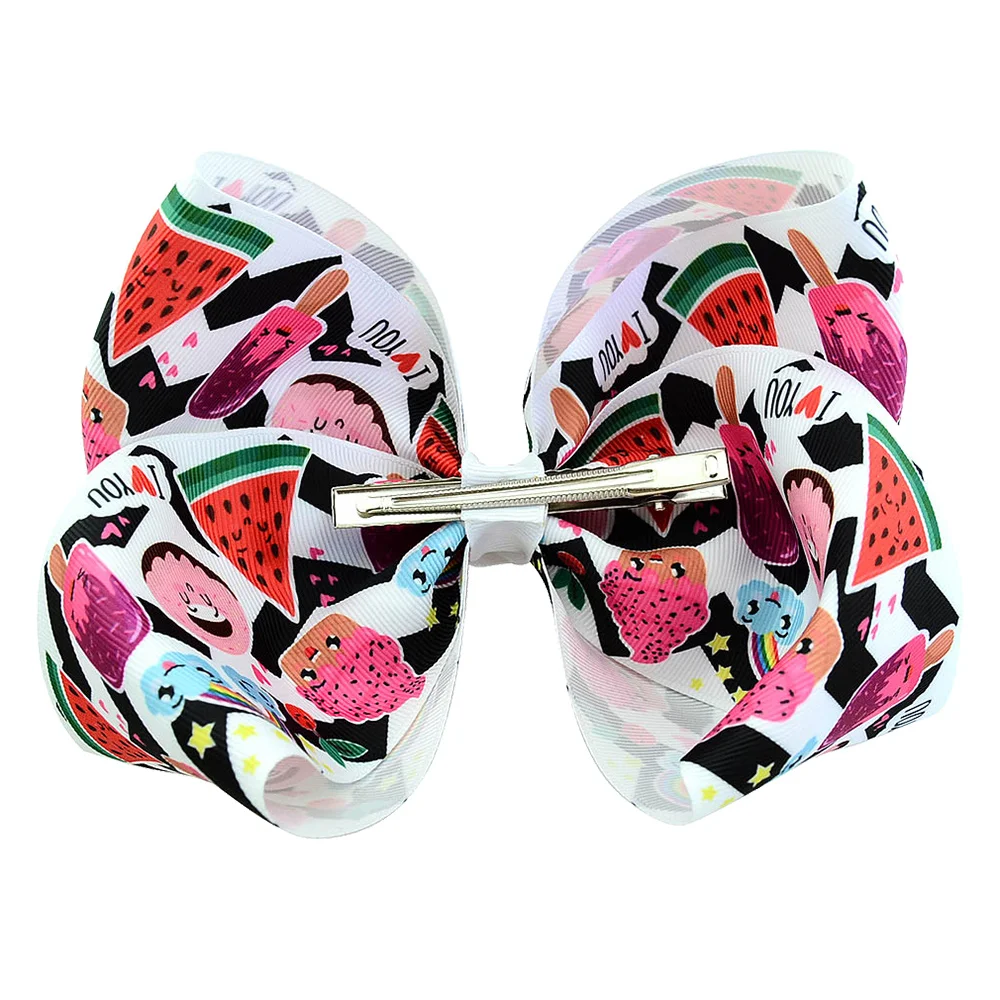

8 inch JoJo Hairpin with Gift Card & Metal Candy Doughnut Unicorn Lollipop Ice Cream Print JO JO Fabric Ribbon Hair Bows Clips