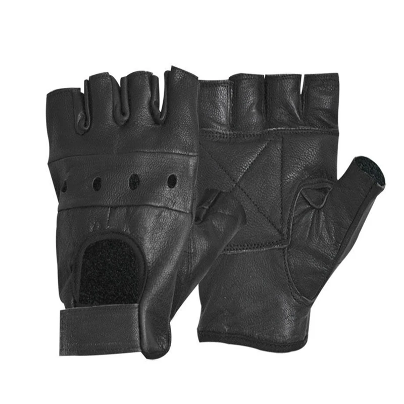 HOT Fashion Men's Leather Gloves Half Finger Fingerless Stage Sports Driving  Solid Black Gloves