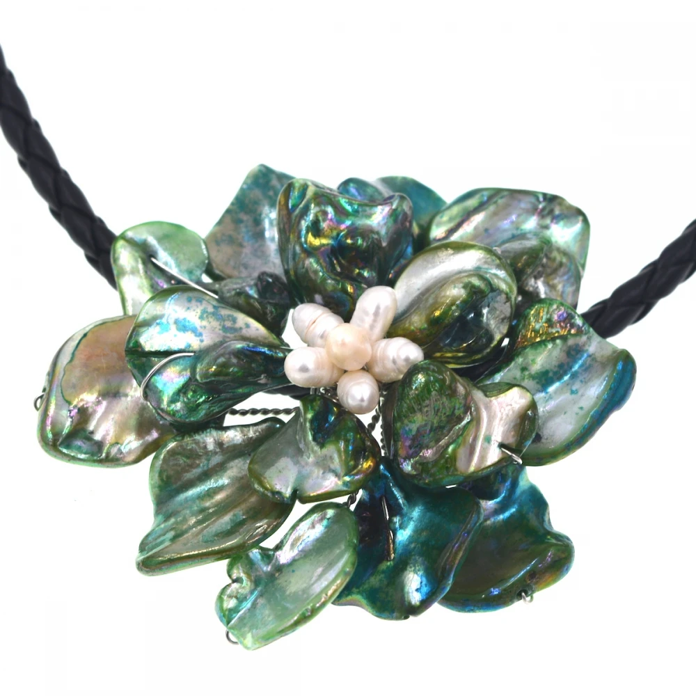 Женское ожерелье с подвеской в виде ракушек и цветов стиле барокко зеленым