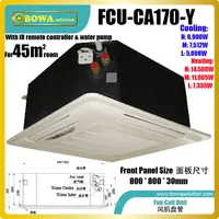 45m2 room ceiling cassette fan coil unit (FCU) are an excellent delivery mechanism for hydronic chiller boiler systems in cities