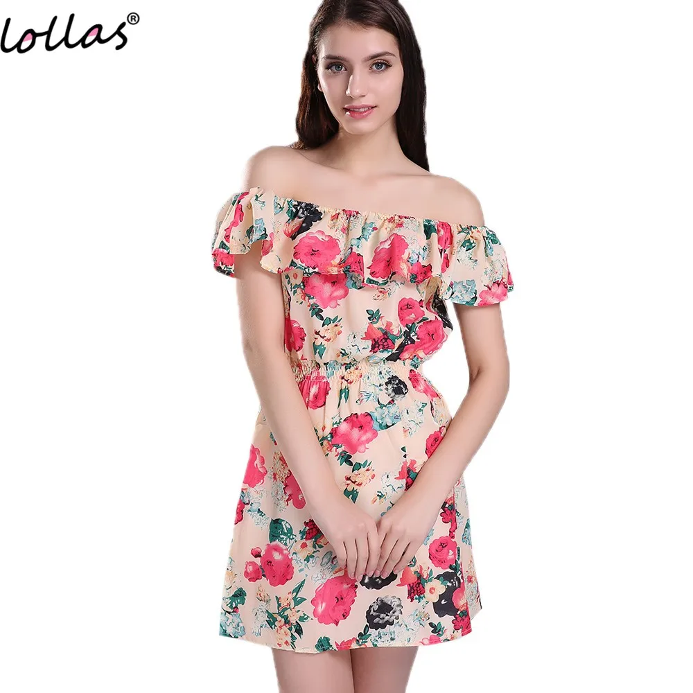lollas Summer Women Printed Floral Dresses Casual Chiffon Above knee mini Dress Sleeveless Female's | Женская одежда