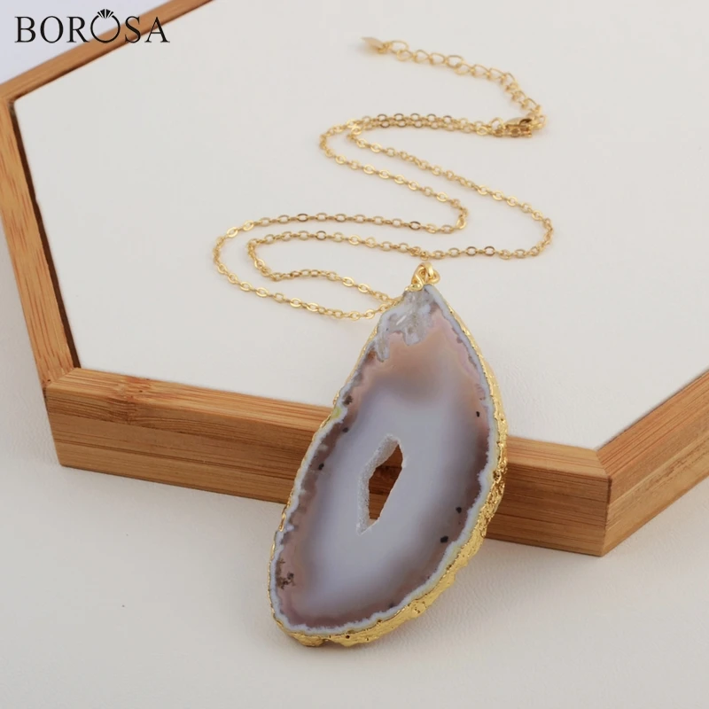 BOROSA брендовый золотой цвет натуральный оникс кулон agates druzy фрагмент жеоды