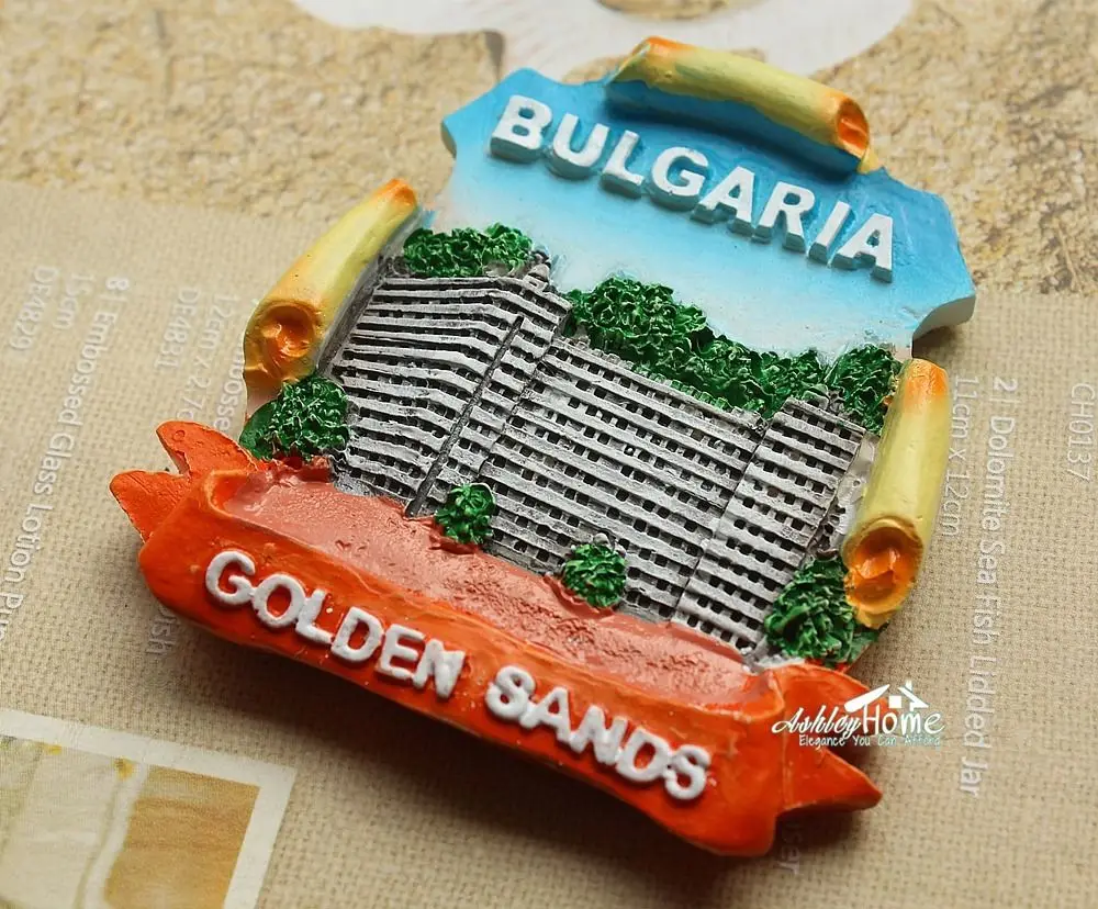 Туристический Сувенирный 3D магнит на холодильник Золотые пески Варна Болгария |