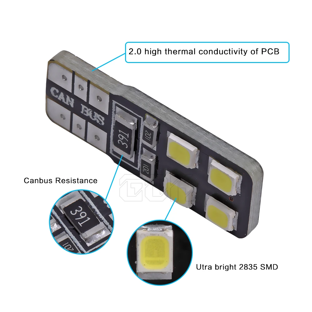 50 шт./лот Canbus T10 8smd 2835 Светодиодный автомобильный светильник W5W t10 LED canbus 194 SMD без