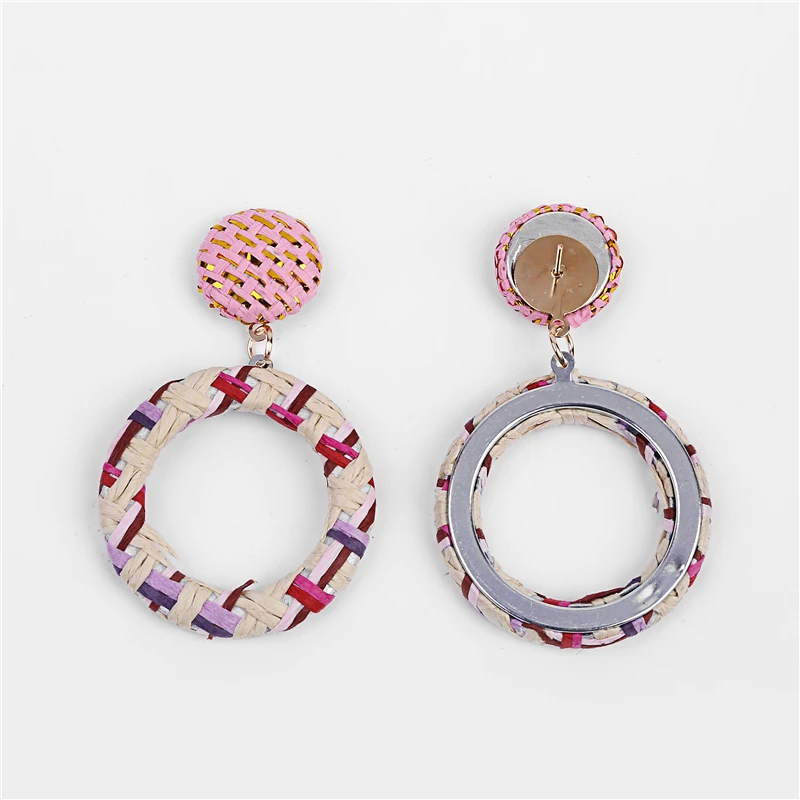 THRWELL Circle Handmade Rattan Straw Weave Pendant Earrings for Women Geometric Statement Fashion Jewelry Gift | Украшения и