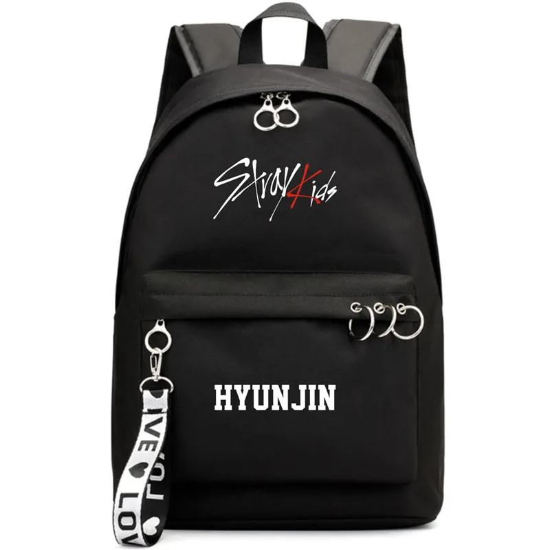 HYUNJIN BLACK Kpop StrayKids рюкзак для мальчиков и девочек школьные сумки BANG CHAN FELIX WOOJIN MINHO Рюкзак Кошелек для ноутбука рюкзак сумка - Цвет: HYUNJIN BLACK