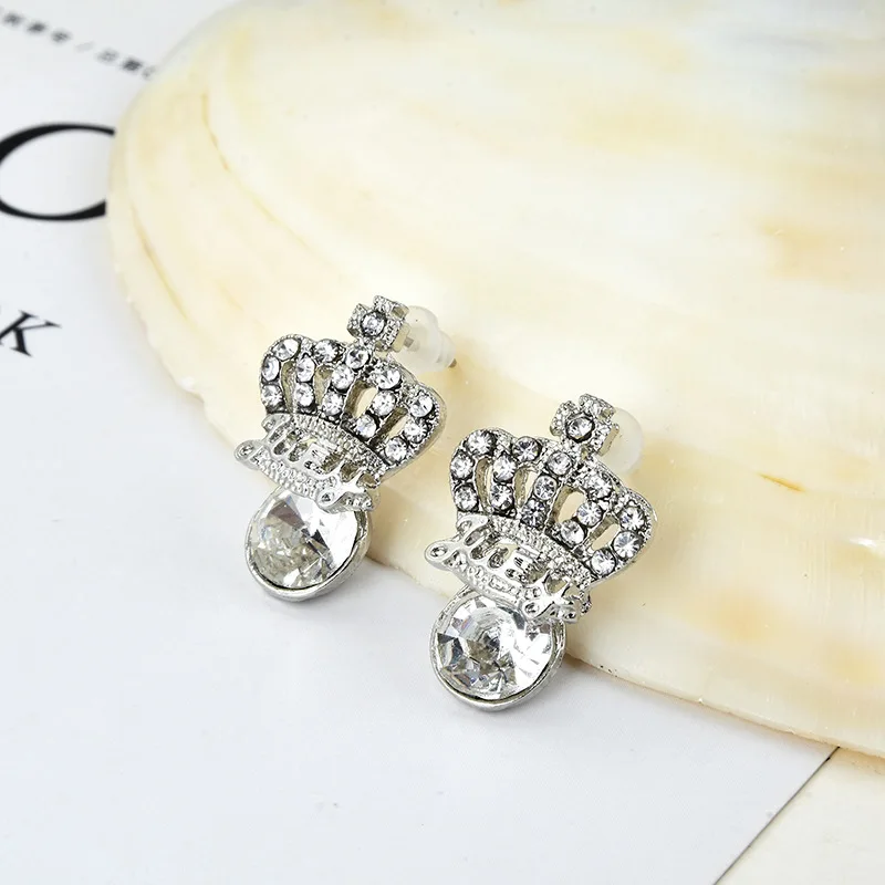 Серебро/золото Цвет Корона Серьги гвоздики для женщин Кристалл Rhinestone кубический