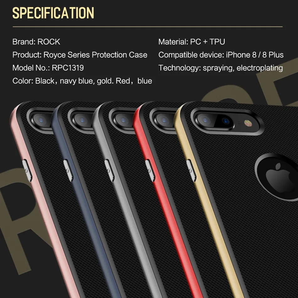 ROCK роскошный чехол Royce для iphone 8 Plus, тонкий бронированный чехол для Apple, чехол на заднюю панель для iPhone8, чехол на булавке, 8 чехол