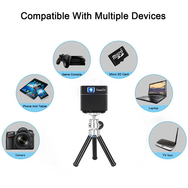 Карманный мини проектор Exquizon S6 1080P HD Pico беспроводной смарт видеопроектор с Wi Fi