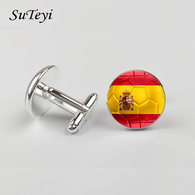 SUTEYI испанские футбольные запонки с флагом качество кабошон стекло дизайн