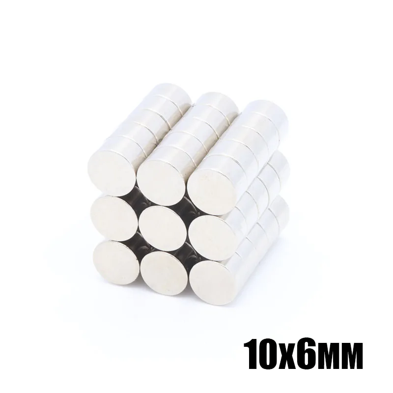 

50pcs 10x6 mm Neodymium magnet Rare Earth small Strong Round permanent 10*6mm fridge Electromagnet NdFeB nickle magnetic DISC