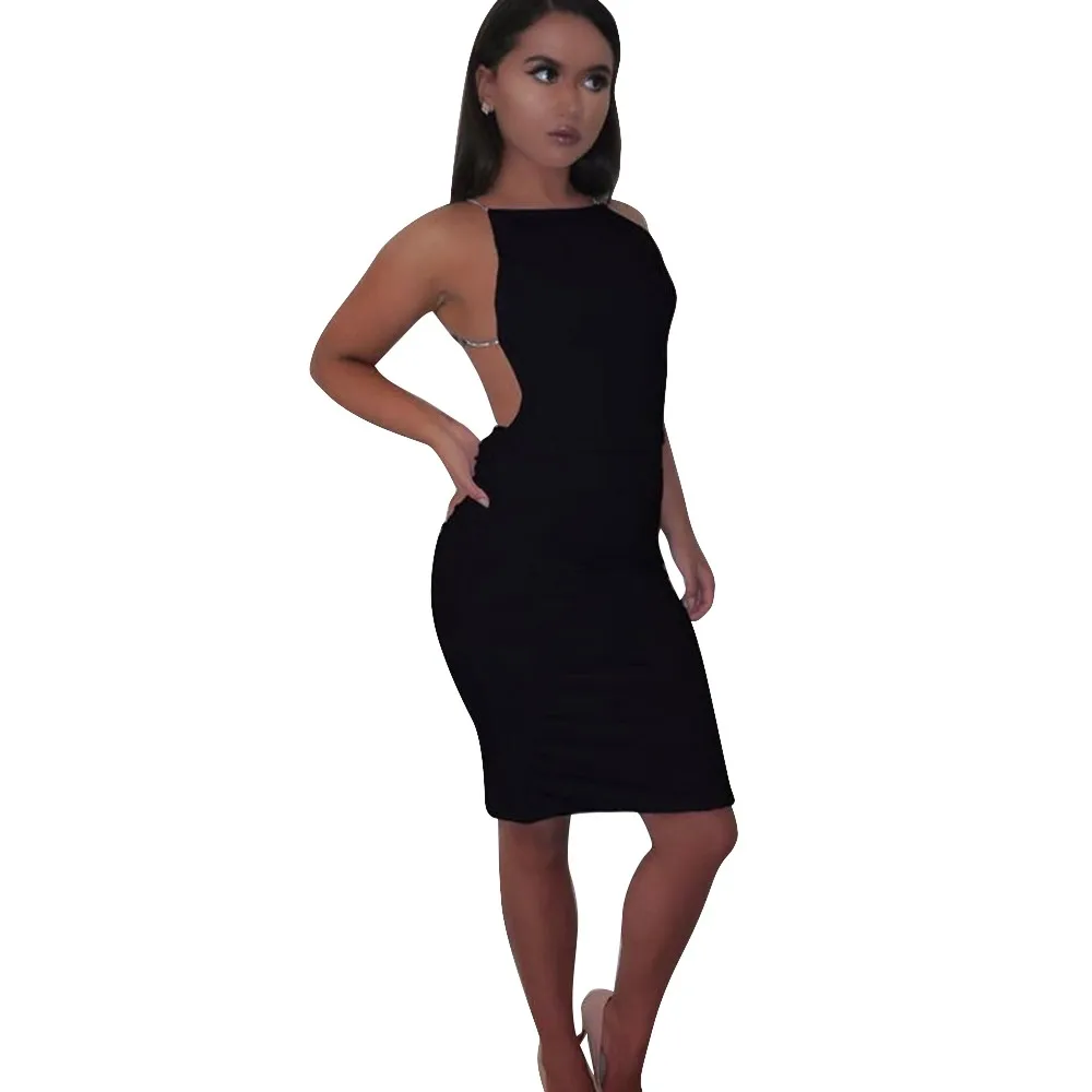 2019 best seller sexy dress 2 color solid black white ukraine women summer dresses sequin chain bodycon backless Mini | Женская одежда