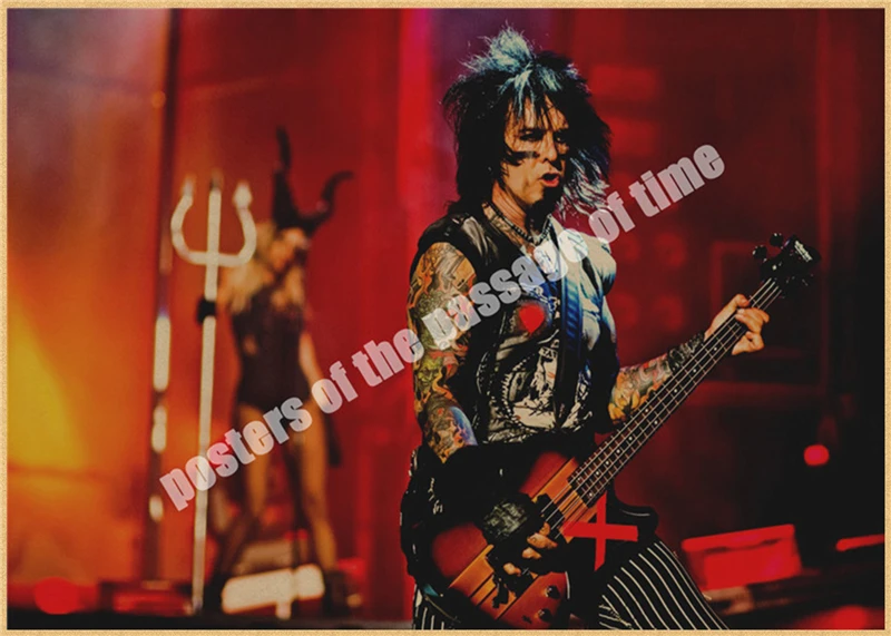 Motley Crue винтажная Ретро рок-группа музыкальная гитара матовая крафт-бумага античный плакат Настенная Наклейка домашний декор - Цвет: Темный хаки