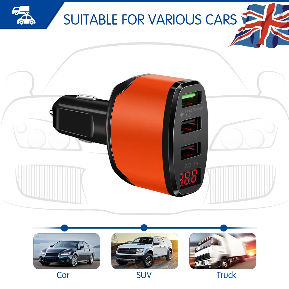 Powstro 3,0 зарядных порта USB для автомобиля Зарядное устройство 12V~ 24V Быстрая 3 порта USB для зарядки телефона адаптер с светодиодный Дисплей 3A+ 2.1A+ 2.1A для samsung для iphone