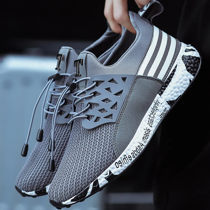 2019 Designer Men Brand Fashion Sneakers Black Blue Grey Size 39-44 Elastic Band Male Fly-knitted Casual Shoes | Обувь