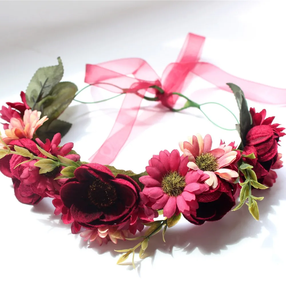 Women's delicate flower wreath festival Headband crown Red faux sunflower Prom |