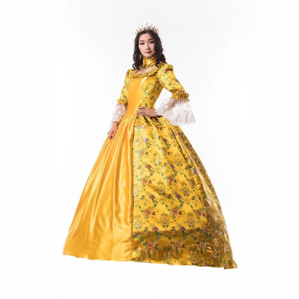Королевское Платье в викторианском стиле роскошное Золотое платье высокого