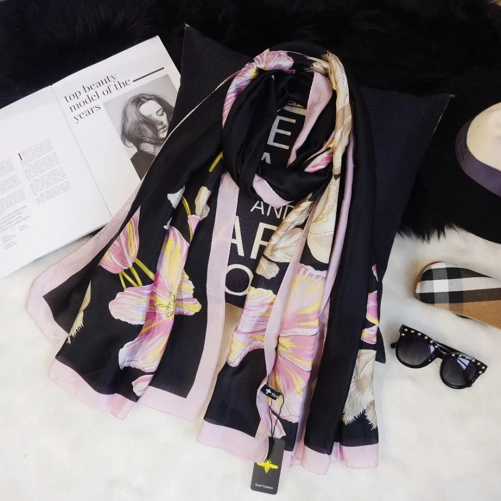 Women Floral Silk Scarfs Long Shawls Bandana Head Scarves Stoles Scarf Luxury Brand 180*90cm SG32216 | Аксессуары для одежды