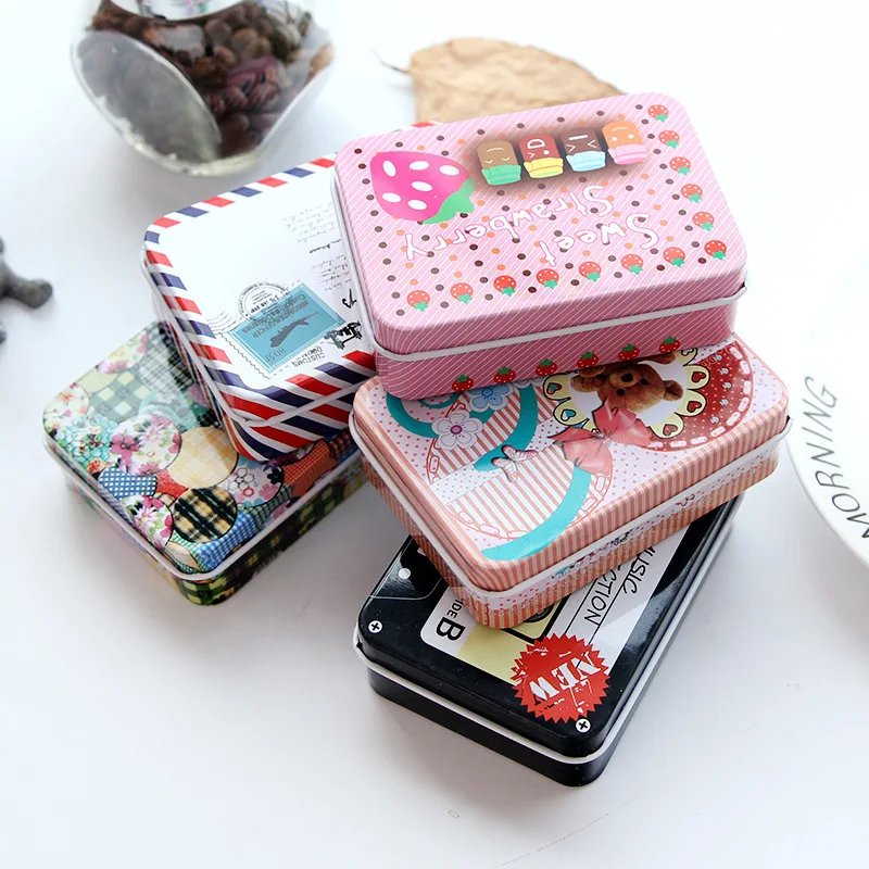 Ins стиль мультфильм наушники кабель коробка для хранения данных линия жести