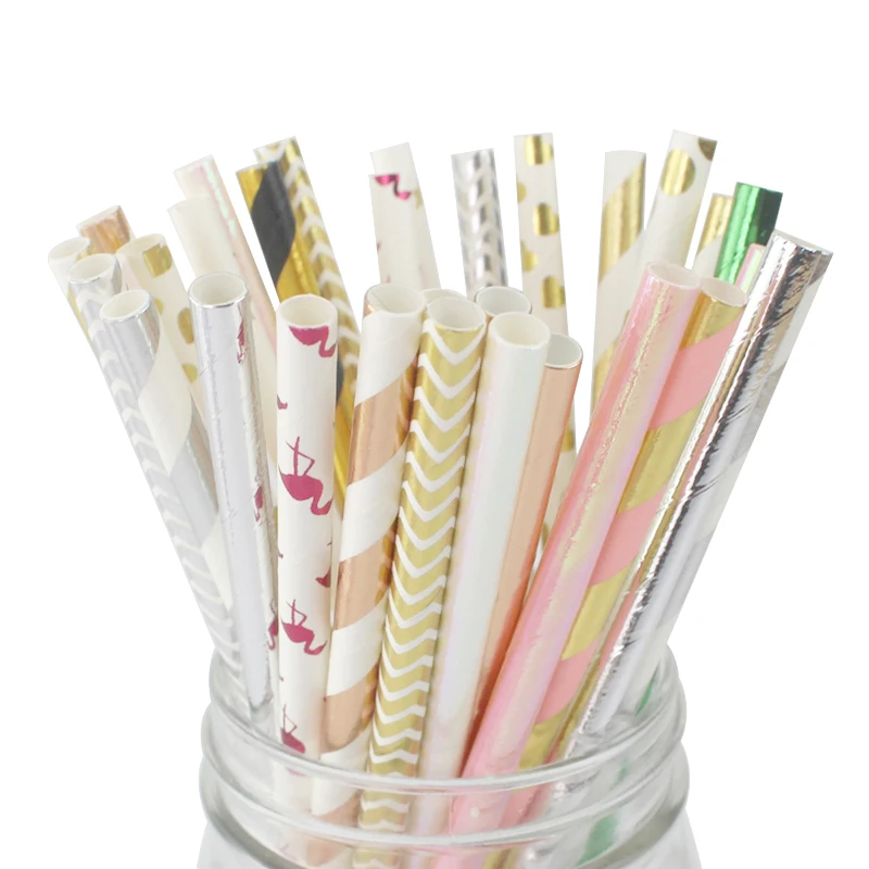50-1000 шт металлическая Золотая фольга бумага для питья соломинки вечеринки