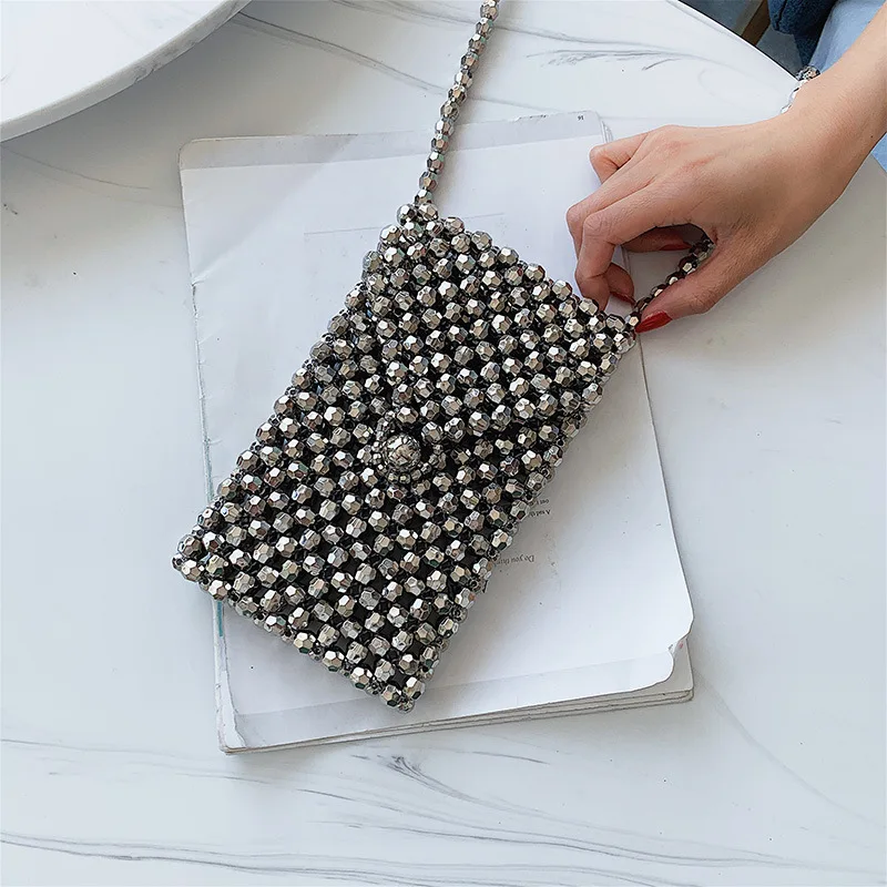 Women Hand-woven Pearl Bag Fashion Beaded Shoulder Large Capacity Ladies Handbag Banquet Phone Crossbody Bags Bead bags | Багаж и сумки