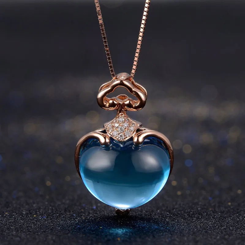 7CT Бирюзовый топаз, 18 K, розовое золото, Бриллиантовая подвеска, натуральное ожерелье, дизайн в виде сердца, подарок на день Святого Валентина, хорошее ювелирное изделие, подвеска с драгоценным камнем